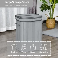 HOMCOM 70L Natural Wood Laundry Basket A Compartment w/Flip Lid Removable Lining Handles Board Base Foldable Durable Water-Resistant Dirty Clothes Storage Home Organisation Grey(m-4)