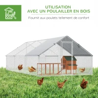 PawHut Enclos poulailler chenil volière extérieur 18 m² - Parc grillagé dim. 3L x 6l x 2H m - Espace Couvert - Acier galvanisé(m-5)