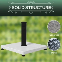 Outsunny 12kg Garden Parasol Base with Adjustable Foot Pad and Knob, Concrete Umbrella Stand with Wood Effect, Rectangular Parasol Holder for 38mm and 48mm Poles, White(m-5)