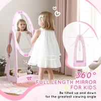 AIYAPLAY Kids Full Length Mirror, 360° Rotating Children Standing Mirror with Storage Shelf, Pink(m-4)