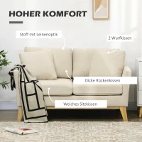 HOMCOM Zweier-Sofa, skandinavisches Design, 2 Wurfkissen, Naturholzrahmen, beige, 137 x 78 x 78 cm(m-4)