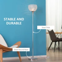 HOMCOM Modern Floor Lamp with K9 Crystal Lampshade, Tall Standing Lamp with E27 Bulb Base and Foot Switch for Living Room Bedroom Study Office Silver(m-5)