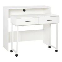HOMCOM Tavolo Scrivania Salvaspazio per Camera e Ufficio, Scrivania con Cassetti e Ruote, Postazione di Lavoro Doppia o Singola, 100x36x88cm, Bianco(m-1)