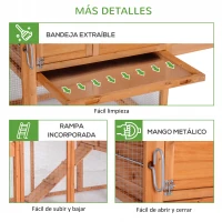 PawHut Gallinero Exterior con Ruedas 210x90x130 cm Jaula para Gallinas de Madera con Corral de Metal Techo Abatible Natural(m-8)