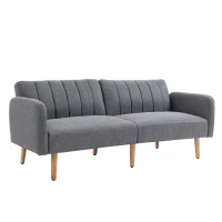 HOMCOM Schlafsofa, 2-Sitzer Stoffsofa, Sofa mit Schlaffunktion, leinenartiges Polyester, Kautschukholz, 173 x 75 x 73 cm, Grau(m-10)