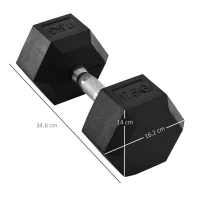 HOMCOM 17.5KG Single Rubber Hex Dumbbell Portable Hand Weights Dumbbell Home Gym(m-3)