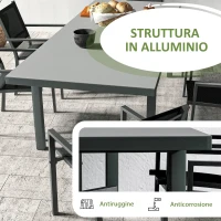 Outsunny Set da Giardino 7 Pezzi in Alluminio con 6 Sedie Pieghevoli e Tavolo Allungabile, Grigio e Nero(m-5)
