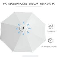 Outsunny Ombrellone da Giardino 3x2.5 m Inclinabile con Palo Smontabile, in Metallo e Poliestere Bianco(m-8)