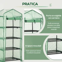 Outsunny Serra per Piante Verticale con Scaffale a 4 Ripiani in Acciaio e PE Verde Scuro, 70x50x160cm(m-6)