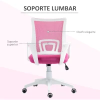 HOMCOM Silla de Escritorio de Malla Giratoria con Altura Ajustable Función de Basculante y Reposabrazos Carga 120 kg Rosa(m-6)