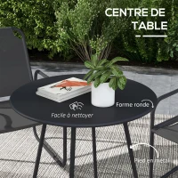 Outsunny Ensemble de jardin 3 pièces, salon de jardin, 2 fauteuils 1 table ronde, acier et tissu mesh, gris(m-4)