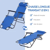 Outsunny Lot de 2 Chaise Longue Pliable Bain de Soleil fauteuil relax jardin transat de Relaxation Dossier inclinable Repose-Pied(m-4)