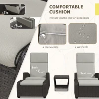 Outsunny 5-Piece Rattan Patio Reclining Chair Set with Footstools, Coffee Table, Cushions, for Outdoor Garden, Brown(m-6)