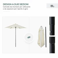 Outsunny Ombrellone da Giardino 2x2m Rotondo con Palo Centrale in Alluminio, Beige(m-4)