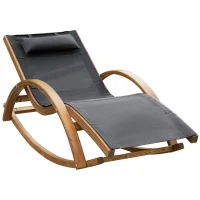 Outsunny Chaise Longue Fauteuil berçant à Bascule transat Bain de Soleil Rocking Chair en Bois Charge 120 Kg Gris(m-1)