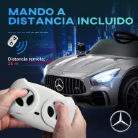 AIYAPLAY Coche Eléctrico para Niños de +3 Años Mercedes-Benz AMG GTR con Batería 12V Mando a Distancia Faros Bocina Música Plata(m-7)