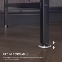 HOMCOM Scrivania Angolare Reversibile con LED, Prese di Corrente e Prese USB, Ripiani e Supporto Monitor, Nero(m-9)