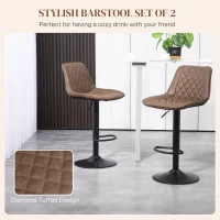 HOMCOM Bar Stools Set of 2, Retro Adjustable Kitchen Stool, Swivel PU Leather Upholstered Bar Chairs with Back, Footrest and Steel Base, Brown(m-4)
