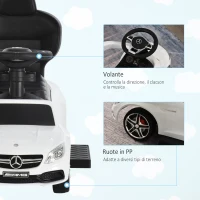 HOMCOM Macchina Cavalcabile per Bambini 12-36 Mesi con Maniglione e Barre di Sicurezza Rimovibili, Licenza Mercedes, Bianca(m-7)