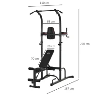 HOMCOM Kraftstation mit Klimmzugstange multifunktionale Dip-Station Trainings-Gerät für Zuhause Fitness Stahl Schwarz 187 x 110 x 220 cm(m-3)