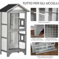 PawHut Voliera per Uccelli da Esterno in Legno di Abete, 80.5x57x158.5cm, Grigio Chiaro(m-5)