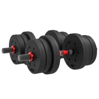 HOMCOM 20kg 2 IN 1 Adjustable Dumbbells Weight Set, Dumbbell Hand Weight Barbell for Body Fitness, Lifting Training for Home, Office, Gym, Black(m-11)