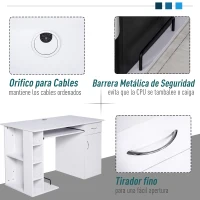 HOMCOM Mesa Escritorio para PC Mesa de Ordenador con Estantes abiertos y baldas Ajustables Armario Soporte para CPU y Bandeja Extraíble 120x60x74 cm Blanco(m-6)