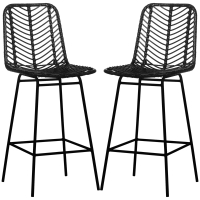HOMCOM Barhocker, 2er-Set, Rattanoptik, Fußstütze, Stahlrahmen, rutschfest, bis 120 kg, 42,5x52x102 cm, Schwarz