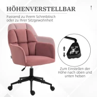 Vinsetto Bürostuhl, ergonomisch, höhenverstellbar, drehbar, Samtoptik, bis 120 kg, Rosa(m-4)