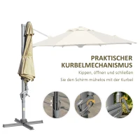 Outsunny Ampelschirm Ø298 cm, Sonnenschirm, verstellbarer Winkel, inkl. Kurbel, 360 Grad drehbar, Khaki(m-7)