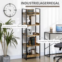 HOMCOM Leiterregal im Industrie-Design mit 5 Regalen 48 cm x 30 cm x 155 cm Braun + Schwarz(m-4)