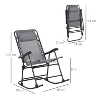 Outsunny Outdoor Schaukelstuhl, wetterfest, klappbar, mit Kopfkissen, bis 120 kg, Hellgrau(m-3)