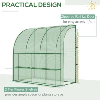 Outsunny Outdoor Walk-In Lean to Wall Tunnel Greenhouse with Zipped Roll Up Door PE Cover Green 214L x 120W x 215Hcm(m-6)