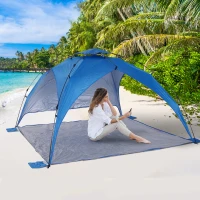 Outsunny Tente de plage abri de plage XXL pliable dim. 2,47L x 2,47l x 1,45H m sac transport inclu polyester bleu marine(m-2)
