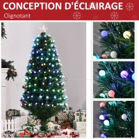 HOMCOM Sapin de Noël Artificiel Lumineux 150H cm Fibre Optique LED 170 Ampoules Multicolores 170 Branches étoile Sommet Brillante Vert(m-5)
