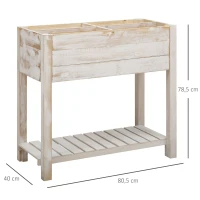 Outsunny Jardinière sur Pieds carré Potager avec étagère dim. 80L x 40l x 78H cm 4 Compartiments Bois Sapin Blanc Effet Vieilli(m-3)