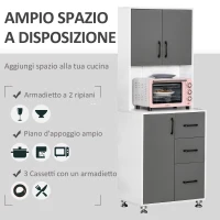 HOMCOM Credenza Alta da Cucina con Design Moderno, Madia Mobile Buffet in Legno Bianco e Grigio, 60x40x160cm(m-4)