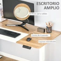 Vinsetto Escritorio Eléctrico con Altura Ajustable y 4 Teclas de Memoria para Oficina Hogar 140x70x72-116 cm  Blanco y Natural(m-6)