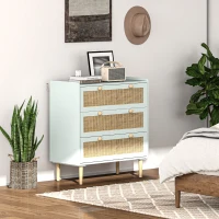 HOMCOM Slaapkamerkast met 3 Laden, Rotan Fronten, Klerenkast voor Gang, Entreegebied, MDF, Lichtblauw(m-2)