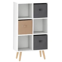 HOMCOM Freestanding 6 Cube Unit Cabinet Unit w/ 3 Fabric Drawers Handles Home Office Storage Shelves White(m-1)