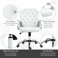 Vinsetto Office Chair Ergonomic 360° Swivel PU Diamante Padded Base 5 Castor Wheels for Home Work White(m-5)