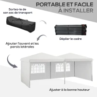 Outsunny Tente de réception Tonnelle barnum pliable 6x3m avec parois latérales Hauteur réglable avec sac de transport Roues(m-4)