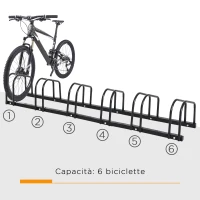 HOMCOM Rastrelliera Portabiciclette Parcheggio per 6 Biciclette in Acciaio, 179x33x27 cm, Nero(m-4)