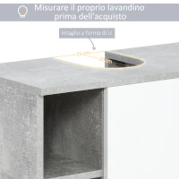 kleankin Mobiletto Sottolavandino con Intaglio a U e 6 Ripiani in Legno, 60x30x68cm - Bianco, Grigio(m-5)