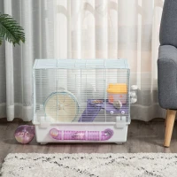 PawHut 2 Tier Hamster Cage Gerbil Rodent House Small Animal Habitat with Exercise Wheels Tunnel Tube Water Bottle Dishes Ladder, White(m-10)