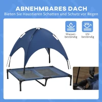 PawHut Hundebett mit Baldachin, Outdoor-Hundebett, klappbar, erhöhter Stand, Blau + Schwarz(m-6)