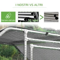 Pawhut Recinto Gabbia per Galline da Esterno in Metallo Galvanizzato, Pollaio per Galline Ovaiole da Esterno, Porta con Blocco e Sezione con Tessuto Oxford, 280x380x195 cm, Argento(m-8)