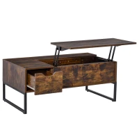 HOMCOM Extendable Coffee Table Lift Top Desk w/ Hidden Storage Compartment Drawer Metal Frame - Brown(m-11)
