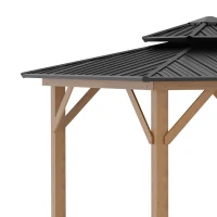 Outsunny 3.5 x 3.5m Outdoor Hardtop Gazebo Canopy with Two-tier Metal Roof and Solid Wood Frame Outdoor Patio Shelter for Patio, Garden, Black(m-7)