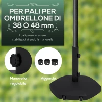 Outsunny Base per Ombrellone 25kg in Cemento e Plastica per Pali da 38-48mm, Ø54x46,5cm, Nero(m-4)